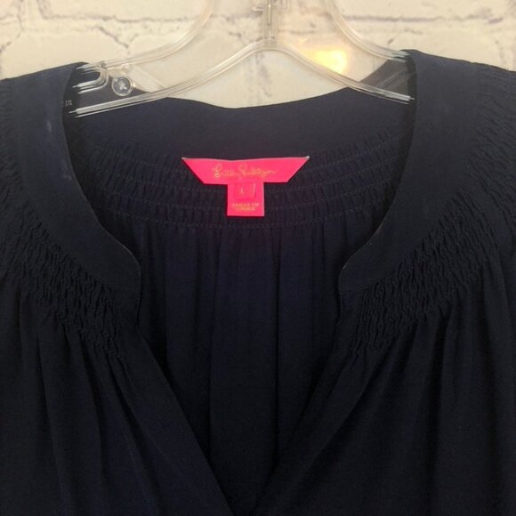 Lilly Pulitzer Navy Elsa Silk Blouse Size L - Picture 7 of 7